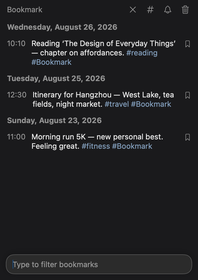Bookmarks mode: only bookmarked notes are shown