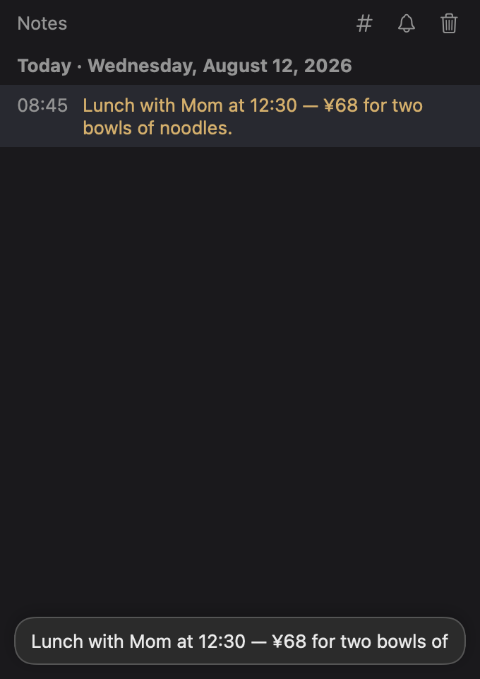 A note in edit state with its text loaded into the composer