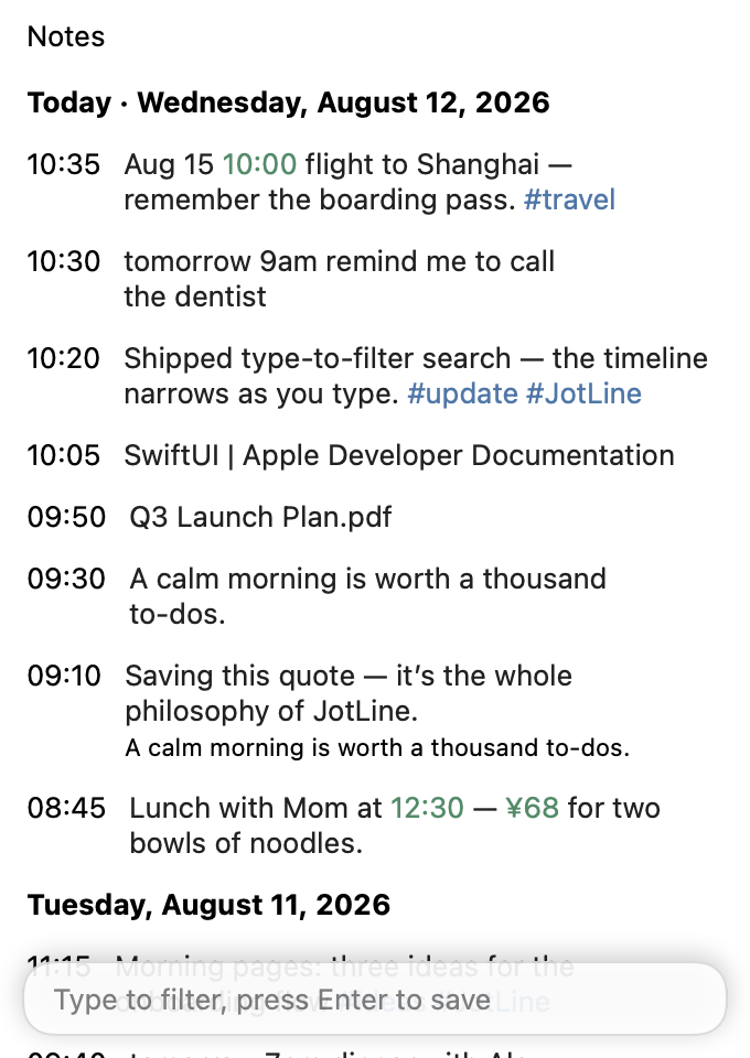 JotLine timeline in light mode