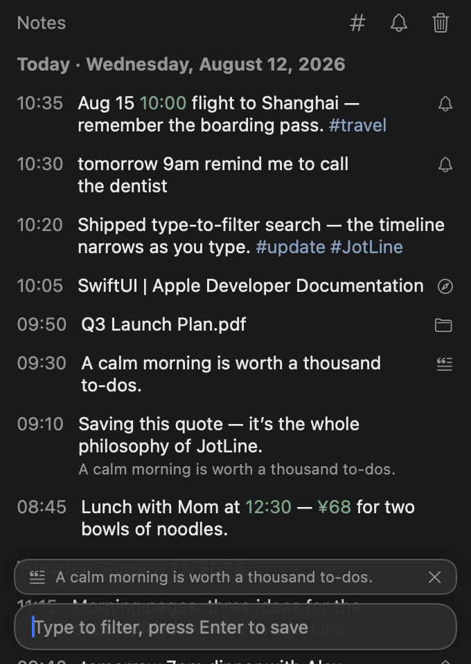 Timeline with a quote bar above the composer showing the note being quoted
