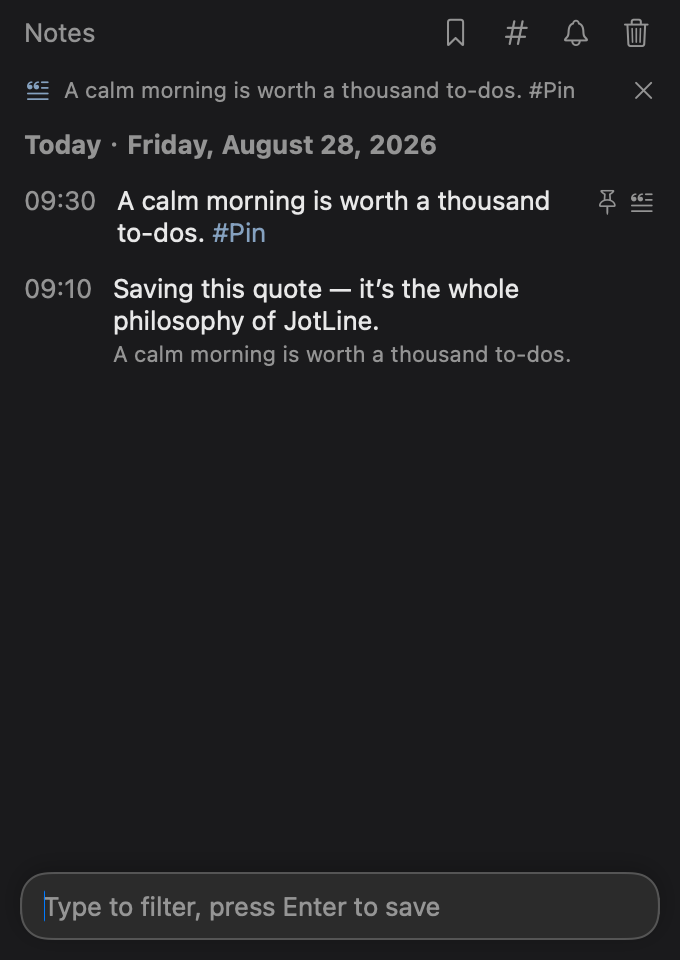 Quote thread: the original note and every reply that quotes it shown together